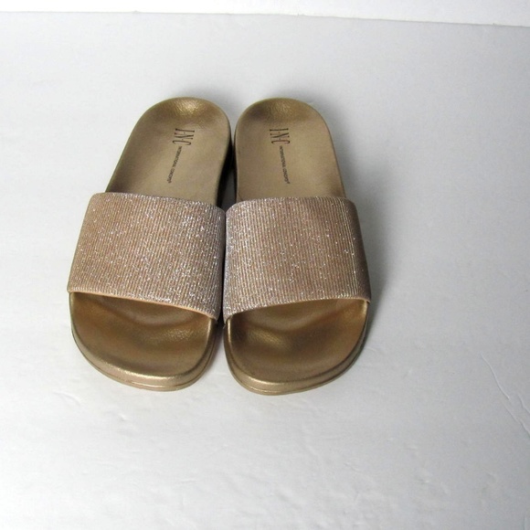 Gold Sparkly Shimmer Slides Sandal Slippers - Picture 5 of 5